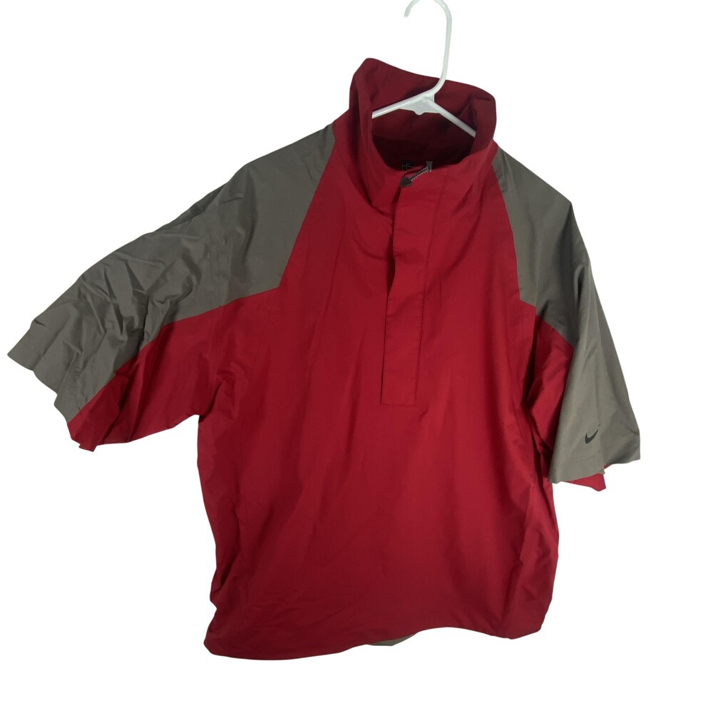 Nike Golf Jacket Mens Large Red Gray 1/2 Zip Storm-FIT Short Sleeve Pullover